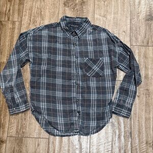 Brandy Melville Gray and Blue Plaid Flannel Shirt Sz Small